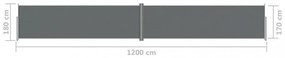 antracitszürke behúzható oldalsó napellenző 180 x 1200 cm