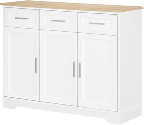 HOMCOM Modern Konyhai és Nappali Különböző Célú Székgyártó MDF-ből és Rétegelt lemezből, Állítható Polccal, 3 Fiókkal és 3 Ajtóval, 101x39x82 cm, Fehé