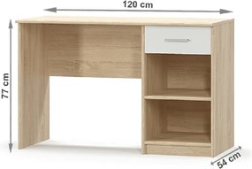 PC asztal 1S, fehér/tölgy sonoma, TEYO