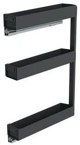 Konyhai fémrács, 200mm, bal oldalra szerelhető, antracit, teljes kihúzás, csillapított záródás, rejtett fióksín, 3 kosár SIGE, PRO LINE 249