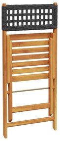 3 részes fekete polyrattan és tömör fa bisztrószett