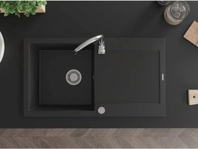 Mexen Leo gránit mosogató 1 tálcás csepegtetővel 900 x 500 mm, fekete, krómozott szifon - 6501901010-77