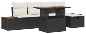 vidaXL Kerti Kanapé Szett 6 pcs Fekete polirattan