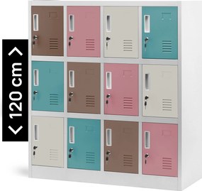 Fémszekrény óvodai öltözőkbe OLA, 1090 x 1200 x 450 mm, szürke-pasztellszín