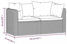2-részes fekete polyrattan kerti ülőgarnitúra párnákkal