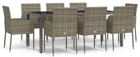 9 részes szürke polyrattan kerti étkezőgarnitúra párnával