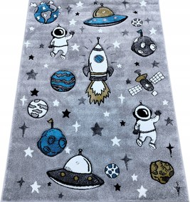 Gyerekszőnyeg 160x230 Kozmosz Vastag 3D Gyerekeknek Szürke Bolygó Rakéta