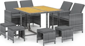 vidaXL 9 részes szürke polirattan kerti étkezőgarnitúra párnákkal