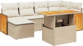 vidaXL 7 részes bézs polyrattan kerti ülőgarnitúra párnákkal