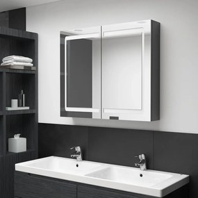 fényes szürke LED-es tükrös fürdőszobaszekrény 80 x 12 x 68 cm