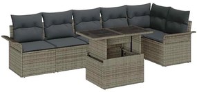vidaXL Kerti Kanapé Szett párnával tárolóval 7 pcs Szürke Poli rattan