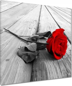 Vászonkép 80x80 Vörös rózsa a deszkákon