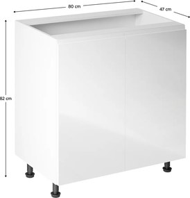 Alsószekrény, fehér/fehér extra magasfényű, AURORA D80