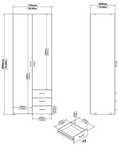 Fehér ruhásszekrény 78x200 cm Space – Tvilum