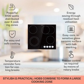 Klarstein EasyCook, üvegkerámia főzőlap, 6100 W, forgó szabályozó, fekete