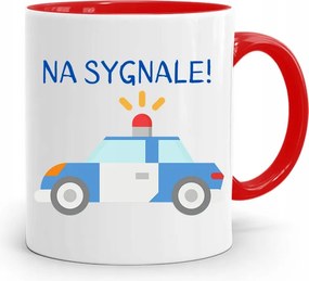 Piros Rendőr Bögre Rendőrnő Jelzéssel! fényképes nyomattal