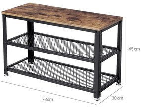 Vasagle INDY előszobai pad cipőtartóval, 73x30x45cm, barna/fekete