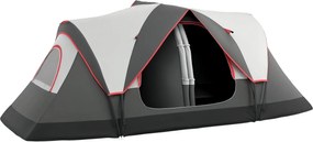 Outsunny Kempingtábor Sátra, Alagút Sátor 6-8 Főnek, Fényhoroggal, Hálós Ablakokkal, 2 Szobás Szélálló Családi Sátor Hordtáskával, 2000mm Vízálló Csop