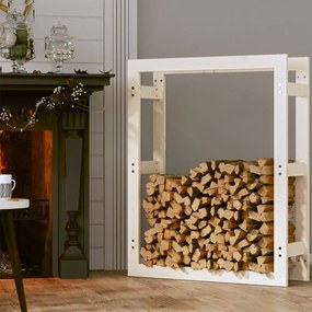 fehér tömör fenyőfa tűzifatartó állvány 80 x 25 x 100 cm