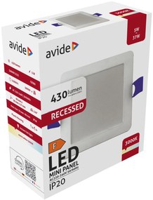 AVIDE AMRPWW-S-5W-PC mennyezetbe építhető led panel 1X5W 430LM 3000K 95X95mm IP20