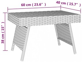 barna összecsukható polyrattan kisasztal 60 x 40 x 38 cm
