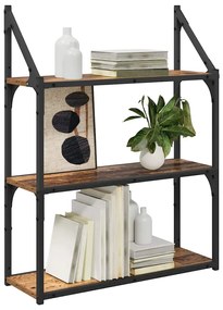 vidaXL Falpolc polcokkal tárolóval Öreg fa 60 x 21 x 78,5 cm Faanyag