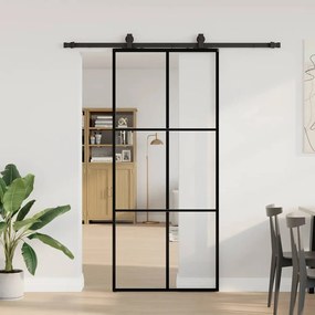 Fekete ESG üveg tolóajtó fémszerelvény-szettel 90x205 cm