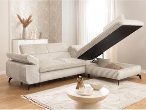 Krémszínű kordbársony sarokkanapé (jobb oldali-L alakú) Marbeya – Ropez