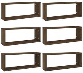 6 db barna tölgy színű szerelt fa fali kockapolc 60x15x23 cm
