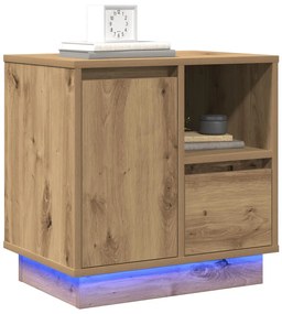 Éjjeli Asztal LED világítással, Kézműves tölgy 50x34,5x50 cm