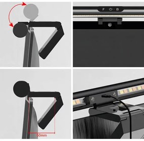 LED érintős monitorvilágítás, állítható fényerő, 5W, 42 cm, 3000-6000K, fekete
