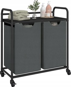 Hzuaneri szürke szennyestartó kosár (2 x 46 L) 2 rekesszel, polccal