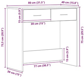 vidaXL Asztal Fekete Tölgy 80x40x75 cm Mérnöki Fa