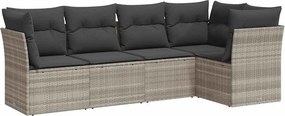 vidaXL 5 részes világosszürke polyrattan kerti ülőgarnitúra párnákkal