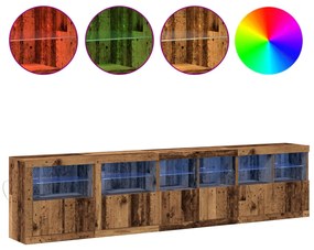 oldalszekrény LED világítással régi fa 283x37x67 cm