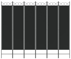 6-paneles fekete szövet térelválasztó 240 x 200 cm