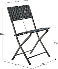 Kerti rattan szett 1+2, fekete, FARUK