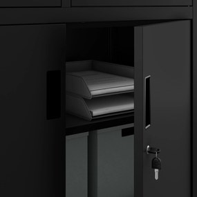 Fém iratszekrény széffel és fiókokkal FILIP II, 900 x 1850 x 400 mm, fekete