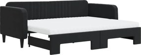 vidaXL fekete kihúzható bársony heverő matraccal 90 x 200 cm