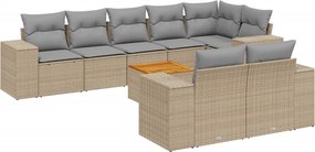 vidaXL 9 részes bézs polyrattan kerti ülőgarnitúra párnákkal