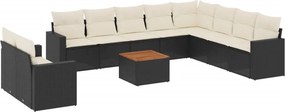 vidaXL 11 részes fekete polyrattan kerti ülőgarnitúra párnákkal