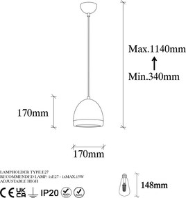 Mugo 10635 fekete-arany fém függőlámpa, Ø17 cm