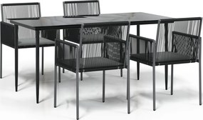 vidaXL 5 részes fekete polyrattan és acél kerti étkezőszett párnákkal