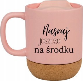 Rózsaszín Bögre Fedéllel És Parafa Aljjal Ajándék Még Középen