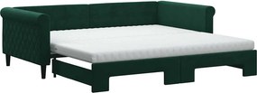 vidaXL sötétzöld kihúzható bársony heverő matraccal 100 x 200 cm