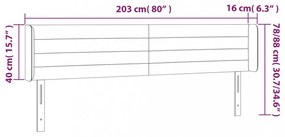 világosszürke bársony LED-es fejtámla 203 x 16 x 78/88 cm