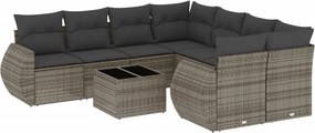 vidaXL 9 részes szürke polyrattan kerti ülőgarnitúra párnákkal