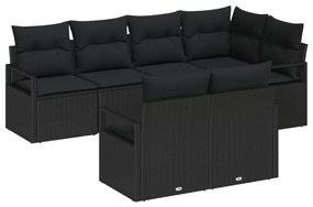 Kerti Kanapé Szett 7 pcs Fekete Poli rattan és porfestett acél