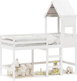 vidaXL fehér tömör fenyőfa galériaágy létrával és tetővel 90 x 190 cm