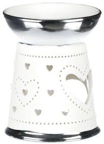 Hearts porcelán aromaterápiás lámpa, ezüst  és fehér , 10 x 13 x 10 cm